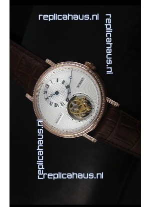 Breguet Classique Tourbillon Swiss Replica Watch in Rose Gold with Diamonds Bezel