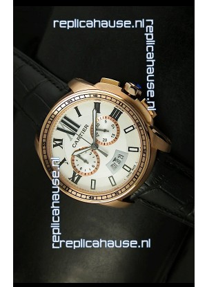 Calibre De Cartier Chronograph Japanese Replica Watch in Pink Gold