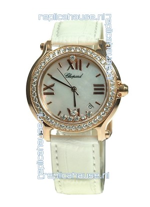 Chopard Happy Sport Swiss Ladies Swiss Replica Gold Watch in Diamond Bezel