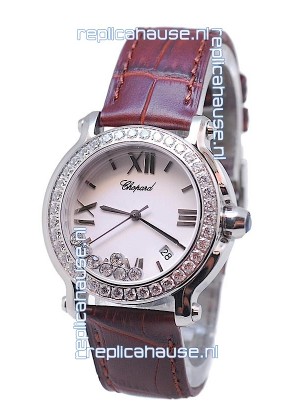 Chopard Happy Sport Star Shaped Diamonds Swiss Watch in Brown Strap
