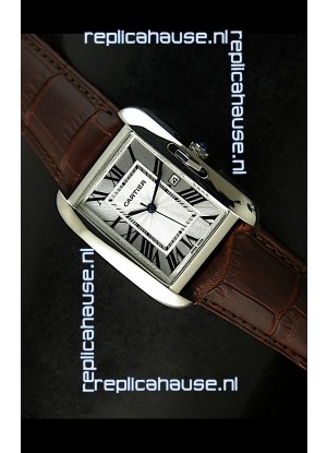Cartier Tank Ladies Replica Watch in Steel Case/Brown Strap
