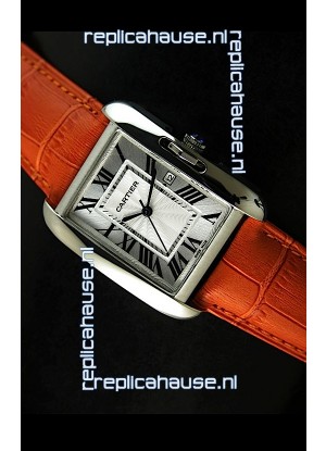 Cartier Tank Ladies Replica Watch in Steel Case/Orange Strap