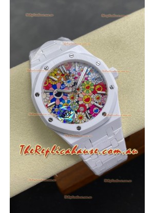 Audemars Piguet Super Clone Royal Oak White Ceramic Watch in Sun-Flower Dial 