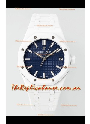 Audemars Piguet Royal Oak 15500 White Ceramic Super Clone Blue Dial Watch 