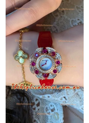 Bvlgari Divas's Dream Edition Watch in Rose Gold Casing - Diamonds Paved Bezel Swiss Replica