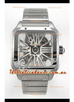 Santos De Cartier Super Clone Watch in Skeleton Dial Stainless Steel Case