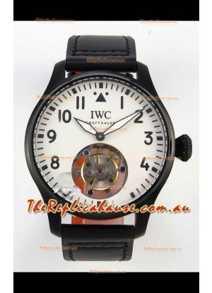 IWC Super Clone Portugese Hand-Wound Genuine Tourbillon White Dial PVD Casing Watch
