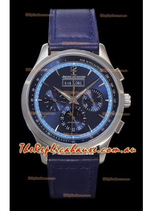 Jaeger LeCoultre Master Control Chronograph Calendar Steel Casing Blue Dial Watch 