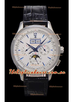 Jaeger LeCoultre Master Control Chronograph Calendar Steel Casing White Dial Watch 