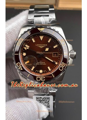 Longines HydroConquest GMT 1:1 Mirror Swiss Replica Watch in Brown Dial Steel Strap
