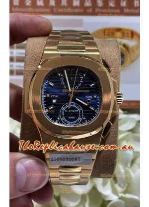 Patek Philippe Nautilus 5990R Rose Gold on 904L Steel Case in Blue Dial - 1:1 Mirror Replica