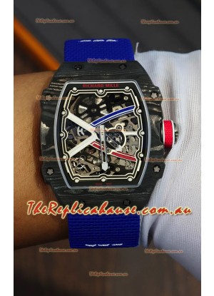 Richard Mille Super Clone RM67-02 Sebastien Ogier Black Carbon TPT 37 Grams Watch Blue Strap