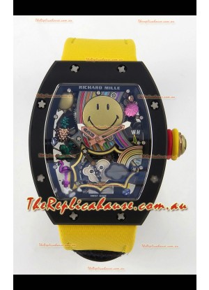 Richard Mille Super Clone RM088 Smiley Tourbillon Black Ceramic Velcro Strap Watch 