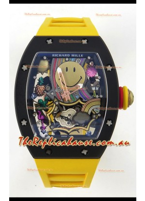 Richard Mille Super Clone RM088 Smiley Tourbillon Black Ceramic Rubber Strap Watch 