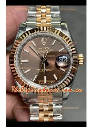 Rolex Datejust Super Clone Brown Dial 2 Tone Rose Gold Watch 28MM