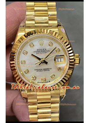 Rolex Datejust Super Clone Pearl Dial Yellow Gold Casing Watch 28MM
