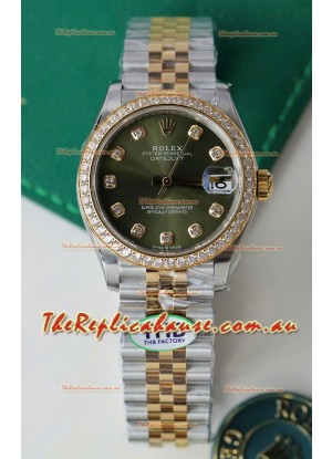 Rolex Datejust Cal.3235 Movement Super Clone Rose Gold 2 Tone 31MM Green Dial Watch 
