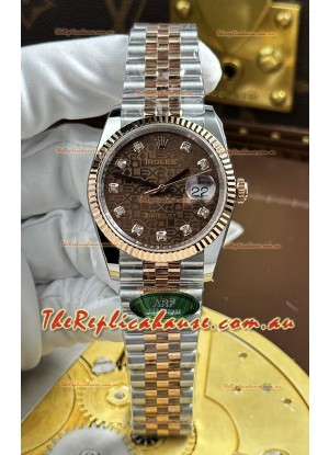 Rolex Datejust Super Clone Cal.3235 Brown Computer Dial 2 Tone Rose Gold Casing Watch 36MM