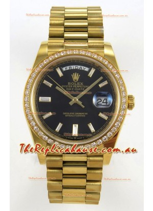 Rolex Day Date Super Clone Black Dial 40MM 220 Grams Swiss Replica watch 