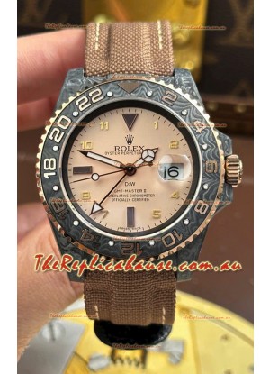 Rolex GMT Masters DiW Black Carbon Casing Swiss Replica Watch Beige Gray Dial 