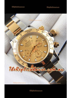 Rolex Daytona Japanese Movement Two Tone Gold Casing Watch in Gold Dial 