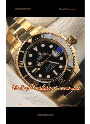 Rolex Submariner Japanese Replica Watch 904L Steel Yellow Gold - Ceramic Bezel in Black