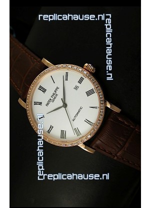 Patek Philippe Calatrava 5120 Swiss Replica Watch in Pink Gold Casing - Roman Hours