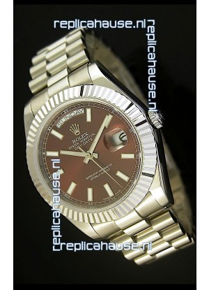 Rolex Day Date II 41MM Swiss Replica Watch - Brown Dial - 1:1 Mirror Replica Watch 