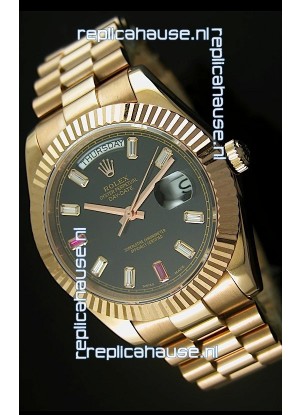 Rolex Day Date II 41MM Swiss Replica Watch - Black Dial - 1:1 Mirror Replica Watch 