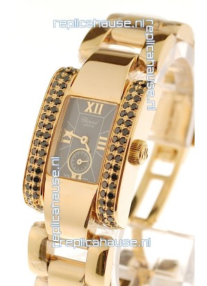 Chopard La Strada Swiss Ladies Replica Pink Gold Watch in Black Dial 