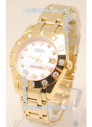 Rolex Datejust Pearlmaster Swiss Replica Gold Watch in Pink Pearl Dial -34MM