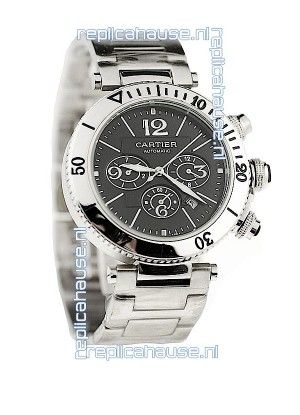 Cartier Pasha Seatimer Japanese Replica Watch in Black Dial