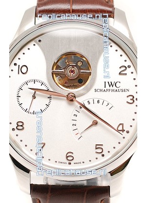 IWC Portuguese Tourbillon Mystere Japanese Replica Watch in White Dial