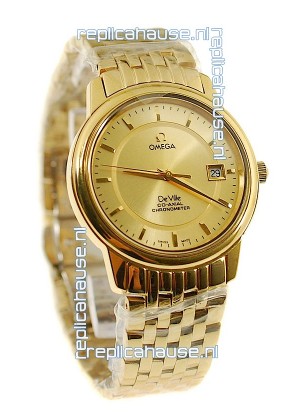 Omega Co-Axial Deville Japanese Gold Watch in Golden Markers