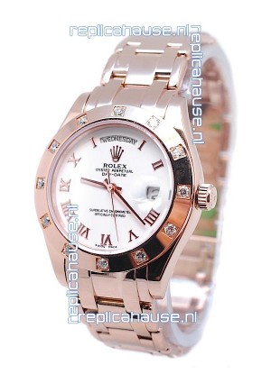 Rolex Day Date Rose Gold Japanese Replica Watch in Diamond Bezel