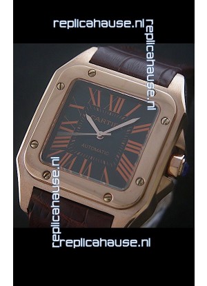 Cartier Santos 100 Swiss Replica Watch in Black Dial