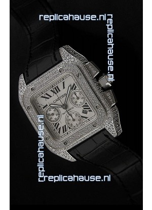 Cartier Santos Swiss Replica Watch with Diamonds Embedded Casing