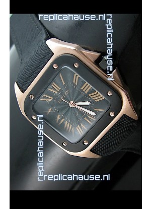 Cartier Santos 100 Japanese Replica Watch in Pink Gold