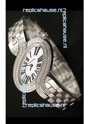 Delices De cartier Japanese Watch in Steel Strap and Diamonds Bezel