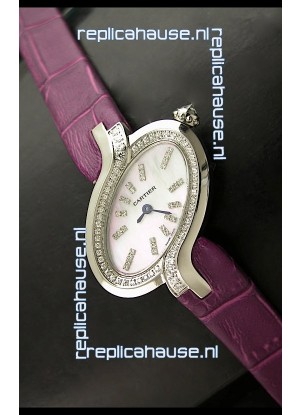 Delices De Cartier Ladies Replica Japanese Watch in Pink Leather Strap