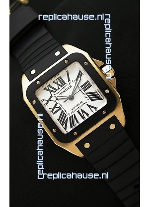 Cartier Santos 100 Swiss Replica Watch in Black Bezel