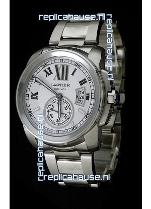 Cartier Calibre de Japanese Replica Steel Watch in White Dial