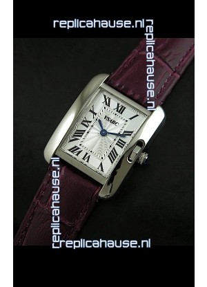 Cartier Louis Japanese Replica Ladies Watch in Red Wine Strap