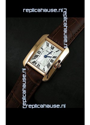 Cartier Louis Japanese Replica Ladies Rose Gold Watch in BrownStrap