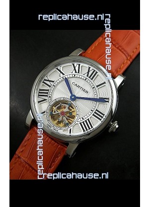 Cartier Ronde de Tourbillon Japanese Replica Watch in Brown Strap