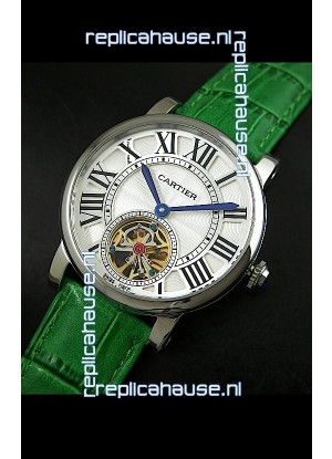 Cartier Ronde de Tourbillon Japanese Replica Watch in Green Strap