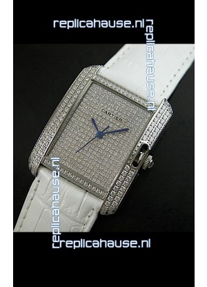 Cartier Tank Anglaise Ladies Replica Watch in Steel/White Strap