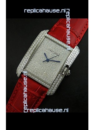 Cartier Tank Anglaise Ladies Replica Watch in Steel/Red Strap