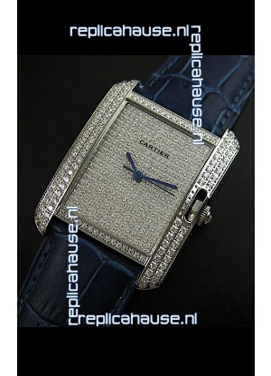Cartier Tank Anglaise Ladies Replica Watch in Steel/Purple Strap