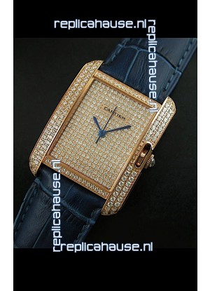 Cartier Tank Anglaise Ladies Replica Watch in Gold Case/Purple Strap